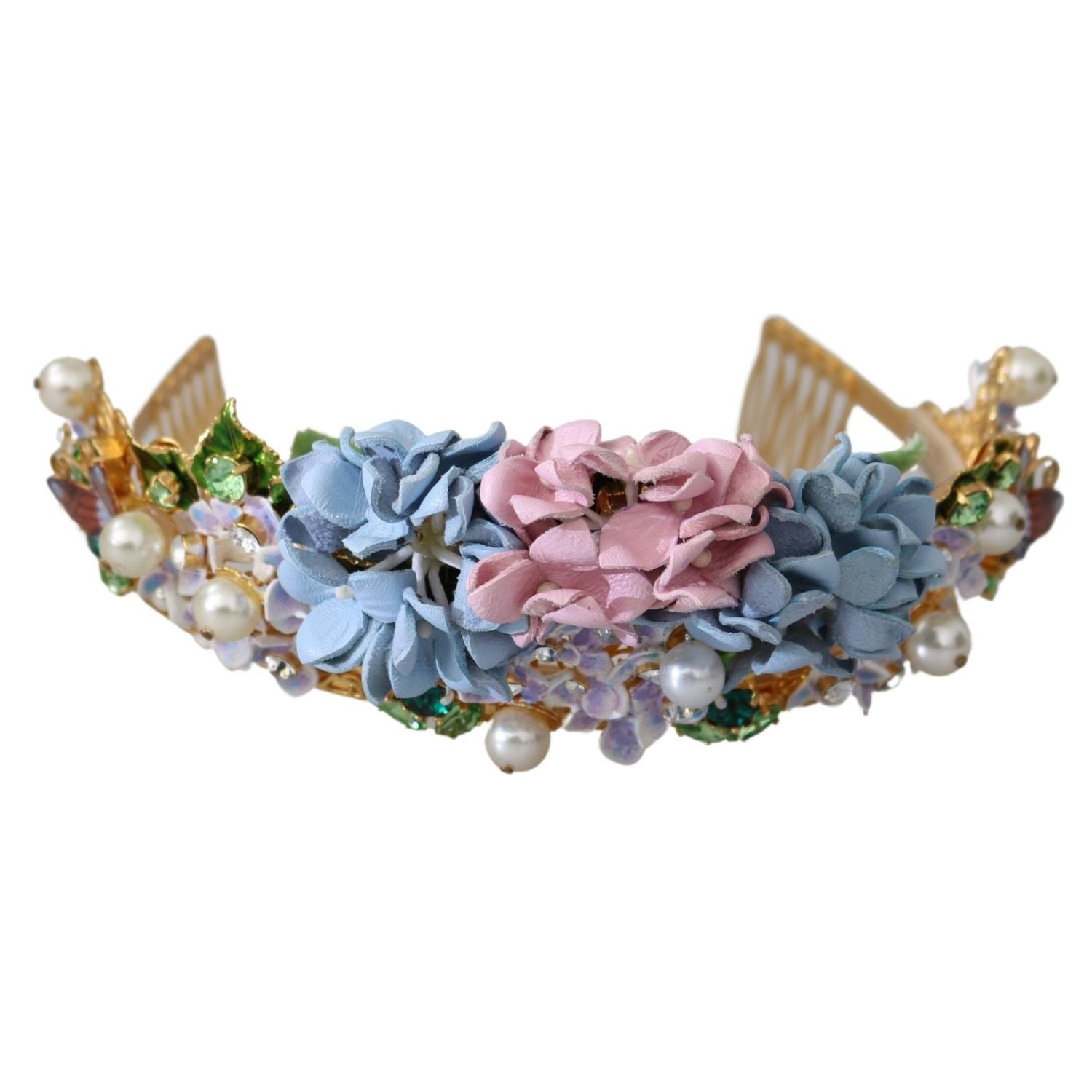 Dolce & Gabbana Gold Crystal Purple Hortensia Headband Crown Diadem