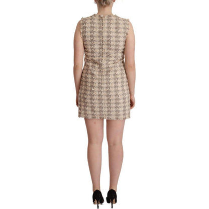 Dolce & Gabbana Beige Checkered Sleeveless Mini Shift Dress