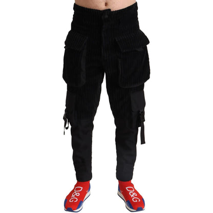 Dolce & Gabbana Black Cotton Skinny Corduroy Cargo Pants