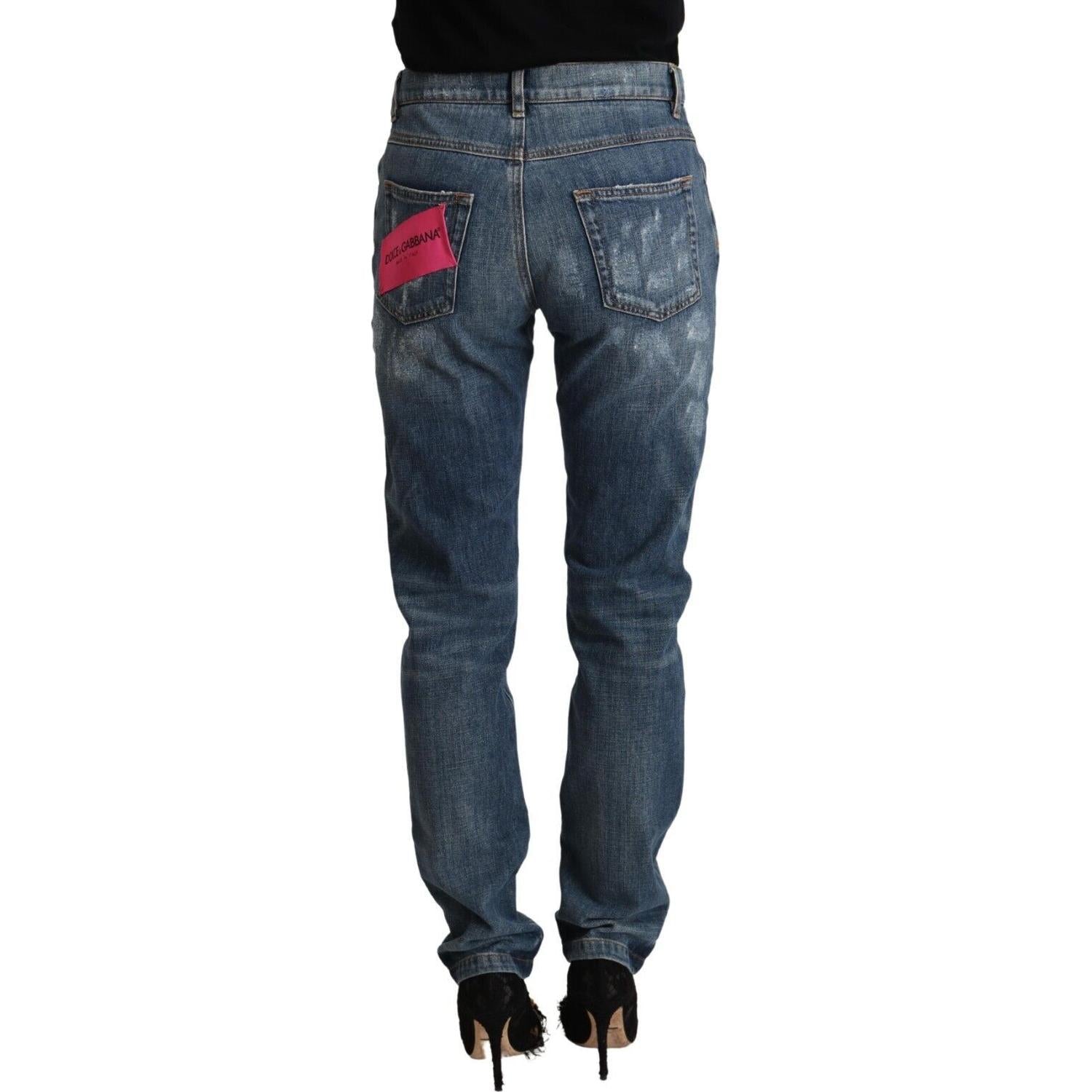Dolce & Gabbana Blue Distressed Denim BOYFRIEND Skinny Jeans