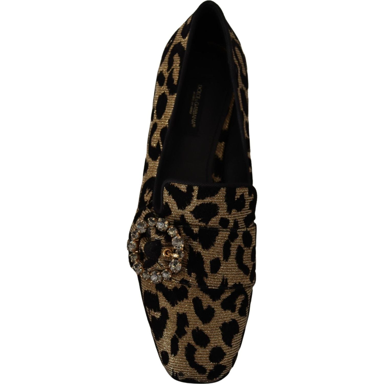 Dolce & Gabbana Gold Leopard Print Crystals Loafers Shoes