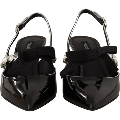 Dolce & Gabbana Black Patent Leather Crystal Slingbacks Shoes