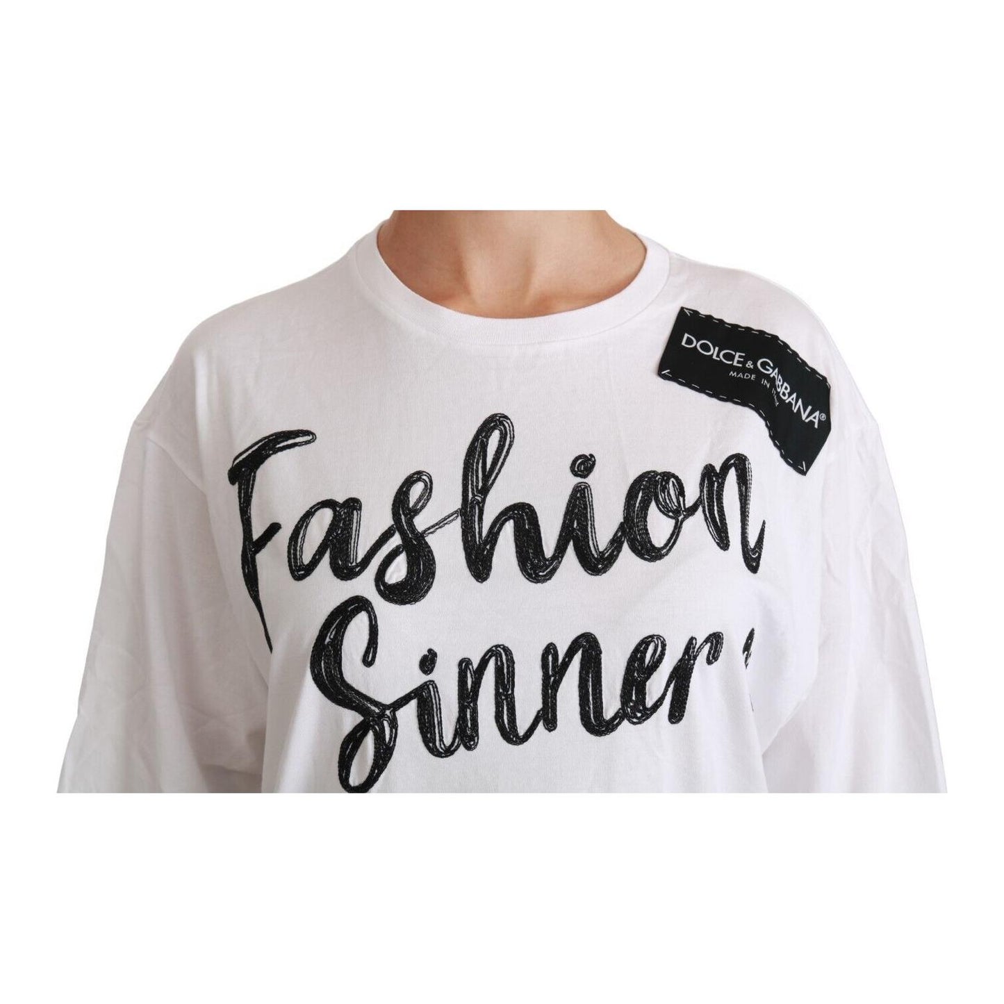Dolce & Gabbana White Fashion Sinner Cotton Lace T-shirt Top