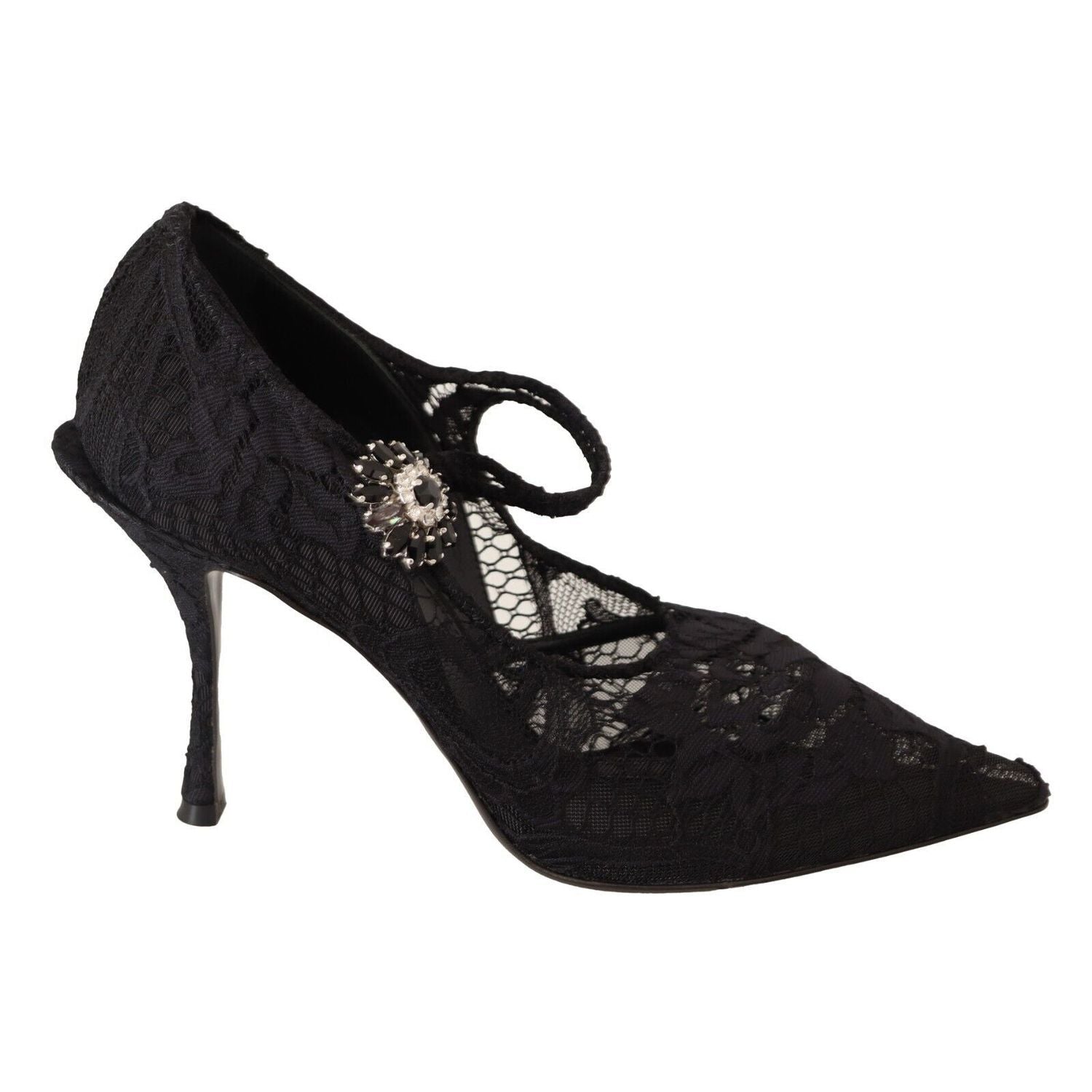 Dolce & Gabbana Black Lace Crystals Heels Mary Jane Pumps Shoes