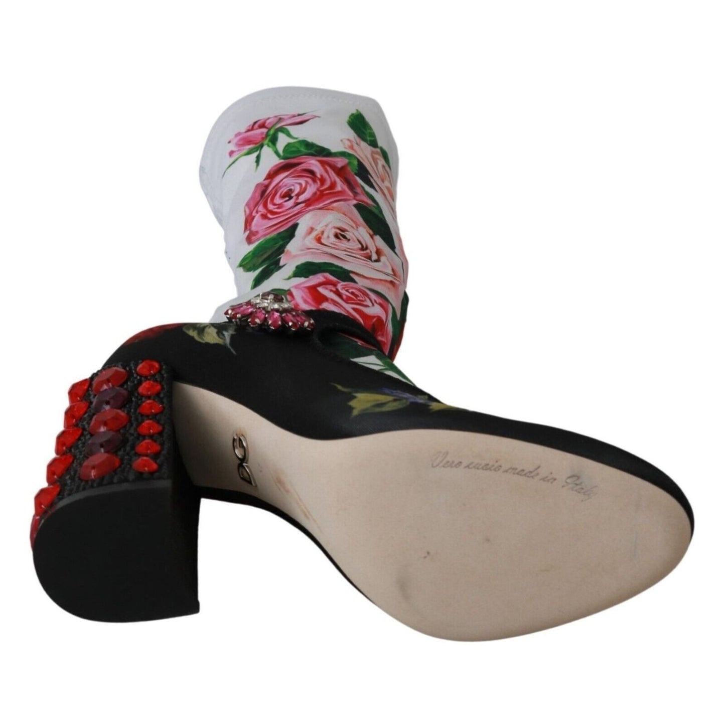 Dolce & Gabbana Black Floral Socks Crystal Jersey Boots Shoes
