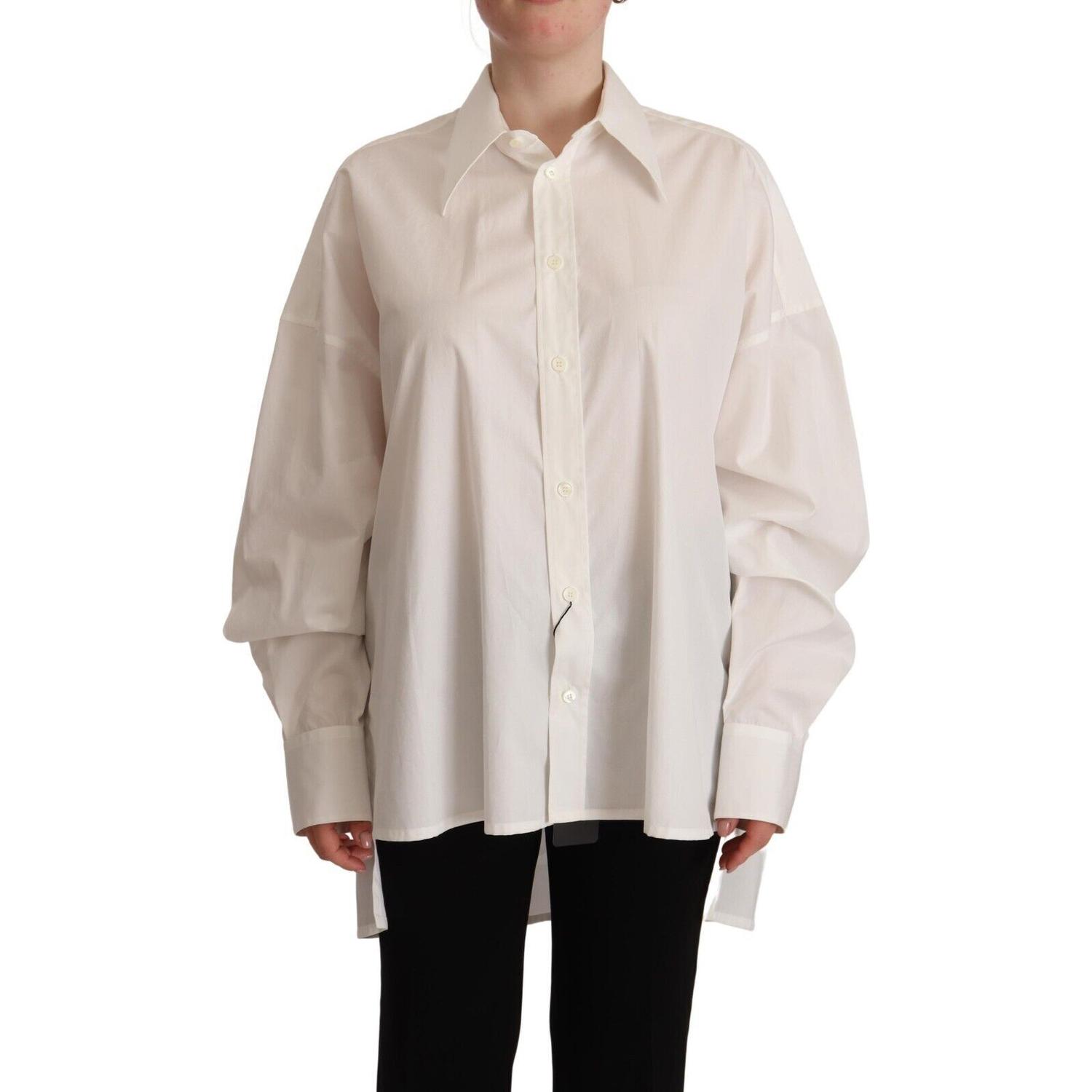 Dolce & Gabbana White Cotton Button Up Collared Long Sleeve Top