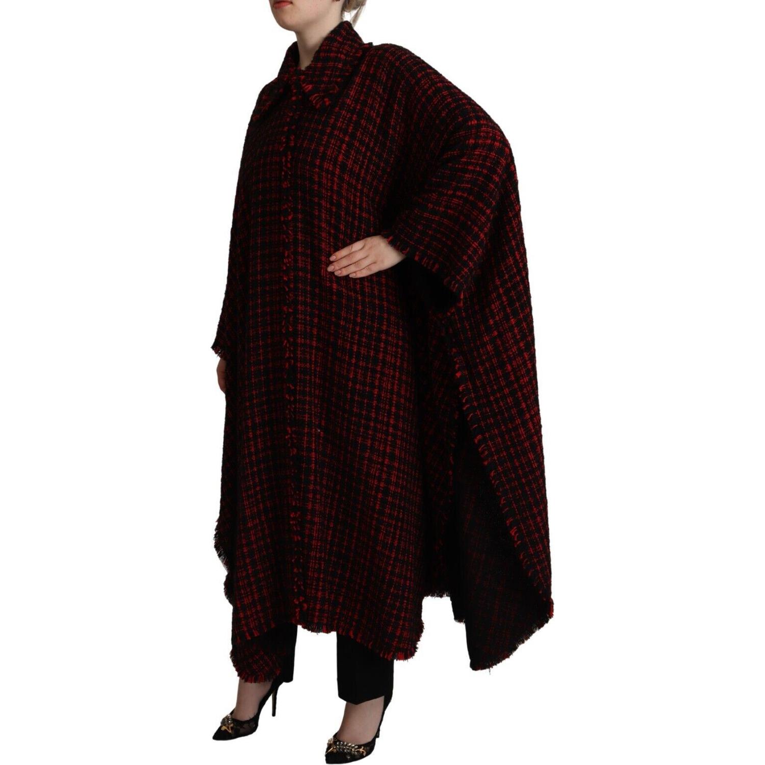 Dolce & Gabbana Black Red Cotton Checkered Over Coat Jacket