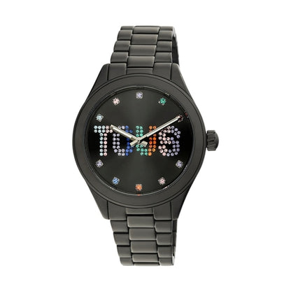 TOUS WATCHES Mod. 200351113, stylish black watch with colored hour markers.
