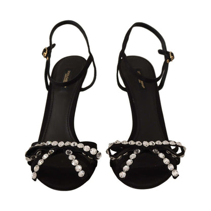 Dolce & Gabbana Black Crystals Ankle Strap Heels Sandals Shoes