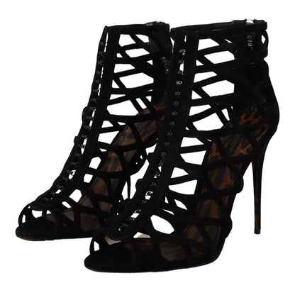 Dolce & Gabbana Black Suede Stiletto Heels Bette Sandals Shoes
