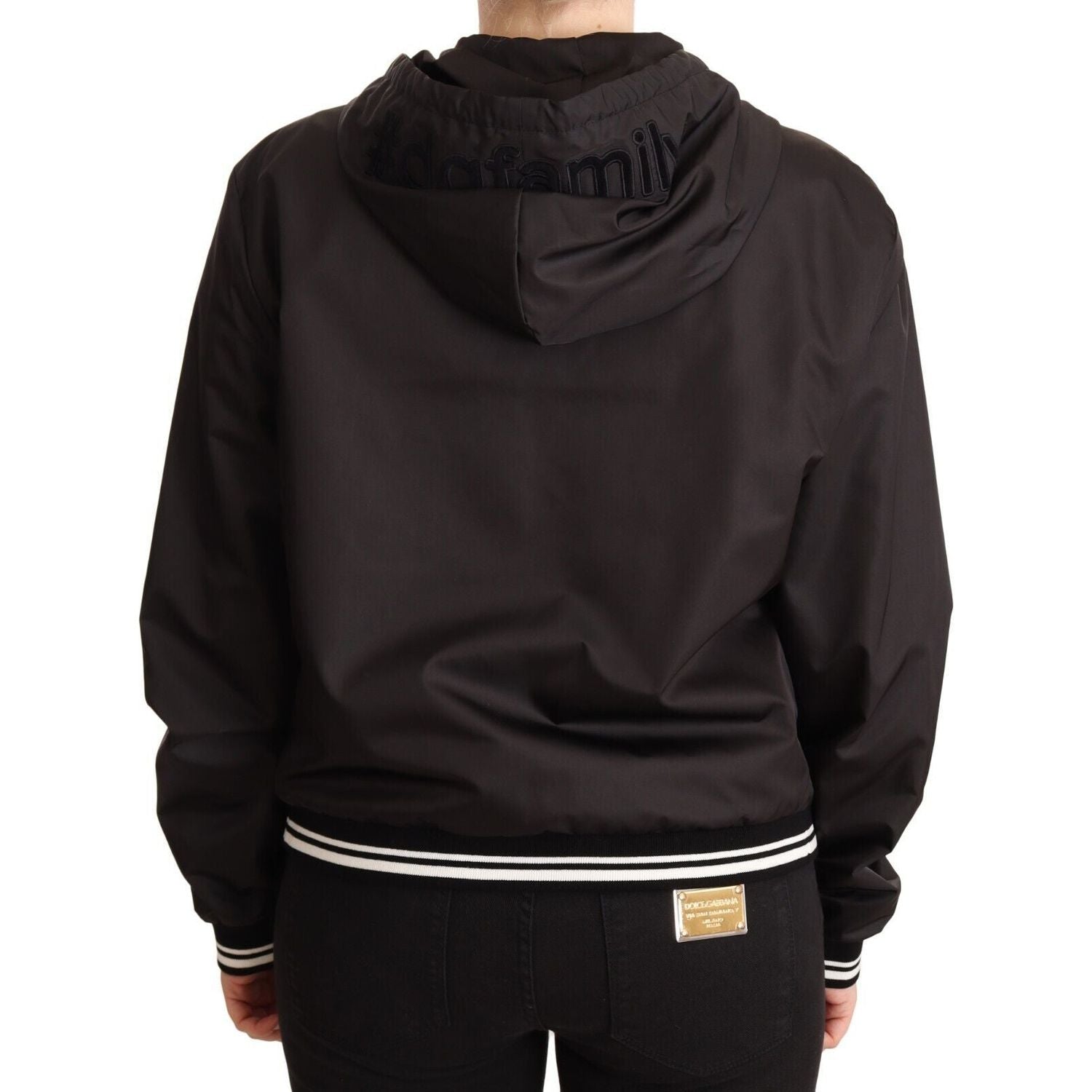Dolce & Gabbana Black Polyester Hooded Bomber Full Zip Jacket