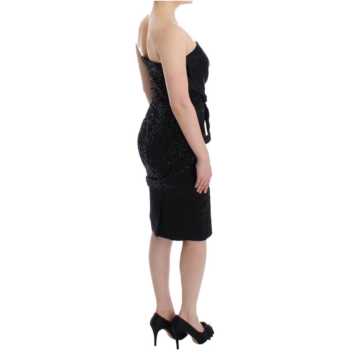 Masha Ma Black Strapless Embellished Pencil Dress