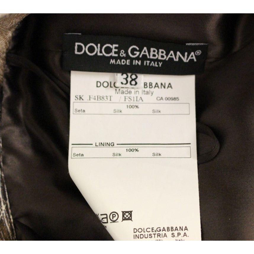 Dolce & Gabbana Brown Floral Silk Straight Full Skirt