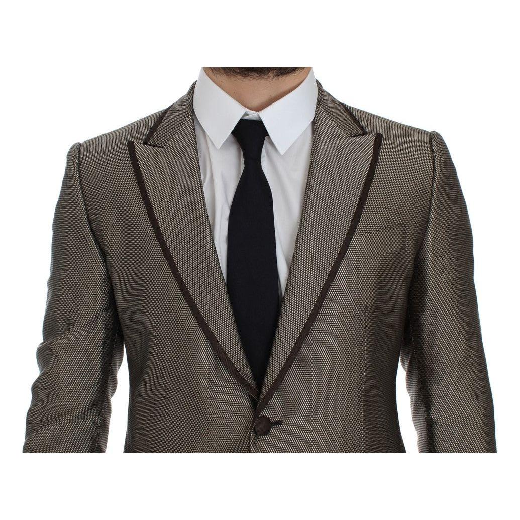 Dolce & Gabbana Brown Slim Fit Silk Two Button Blazer