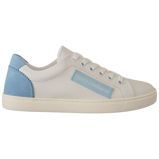 Dolce & Gabbana White Blue Leather Low Top Sneakers Shoes