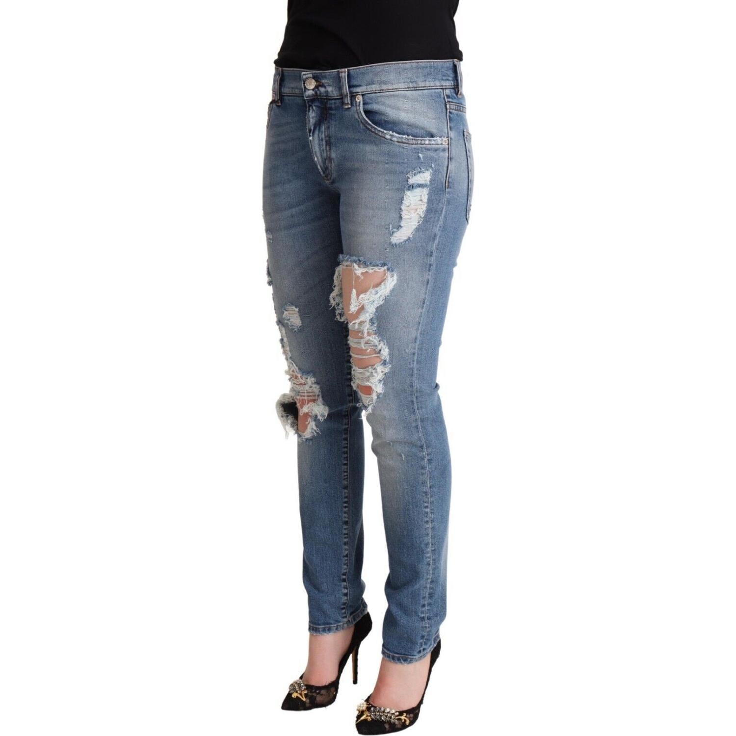 Dolce & Gabbana Blue Distressed Cotton Denim Skinny Jeans
