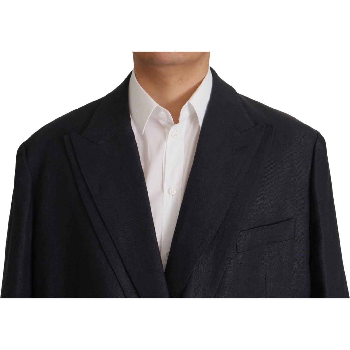 Dolce & Gabbana Blue Linen Formal Mens Blazer Jacket