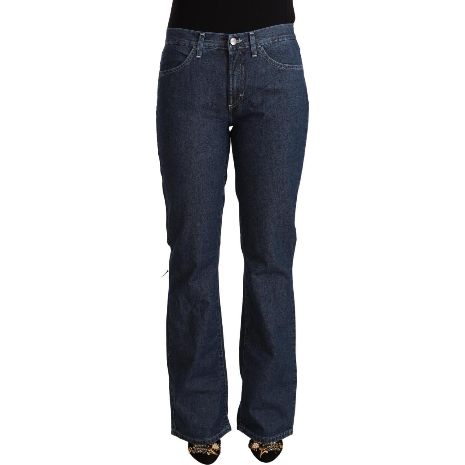 GF Ferre Blue Cotton Mid Waist Flared Denim Jeans