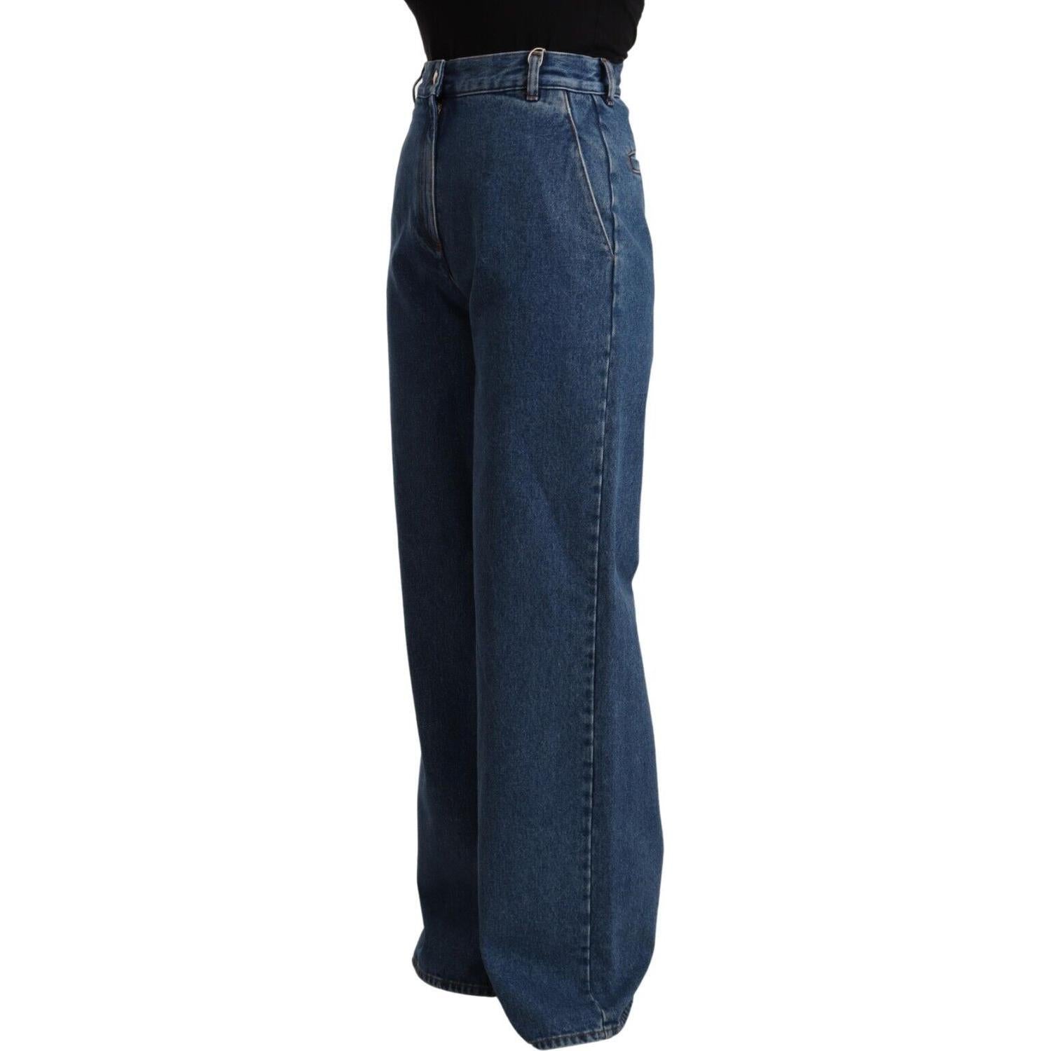 GCDS Blue Cotton High Waist Wide Leg Boot Cut Denim Jeans