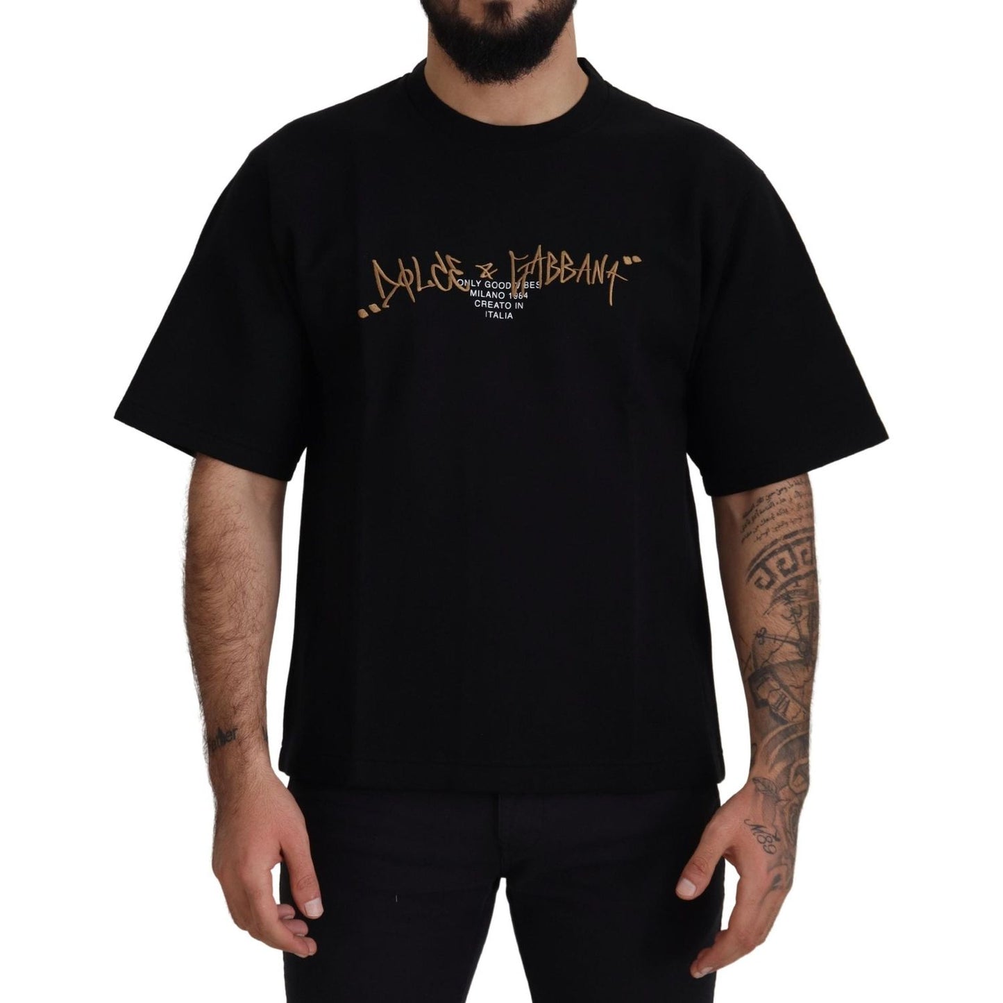 Dolce & Gabbana Black Logo Cotton Crewneck T-shirt