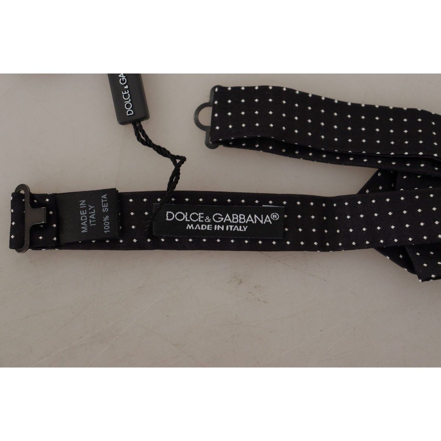 Dolce & Gabbana Black White Polka Dot Adjustable Neck Papillon Bow Tie