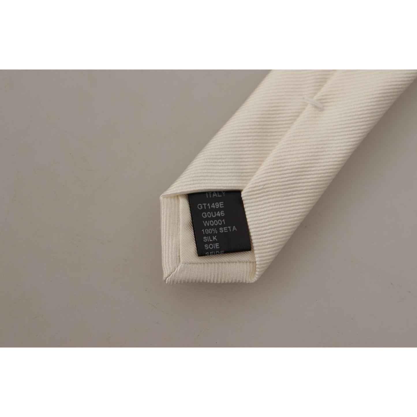 Dolce & Gabbana Off-White 100% Silk Slim Adjustable Accessory Necktie