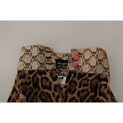 Dolce & Gabbana Brown Leopard Gold Jacquard High Waist Pants