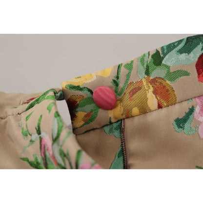 Dolce & Gabbana Beige Floral Dress Formal High Waist Pants