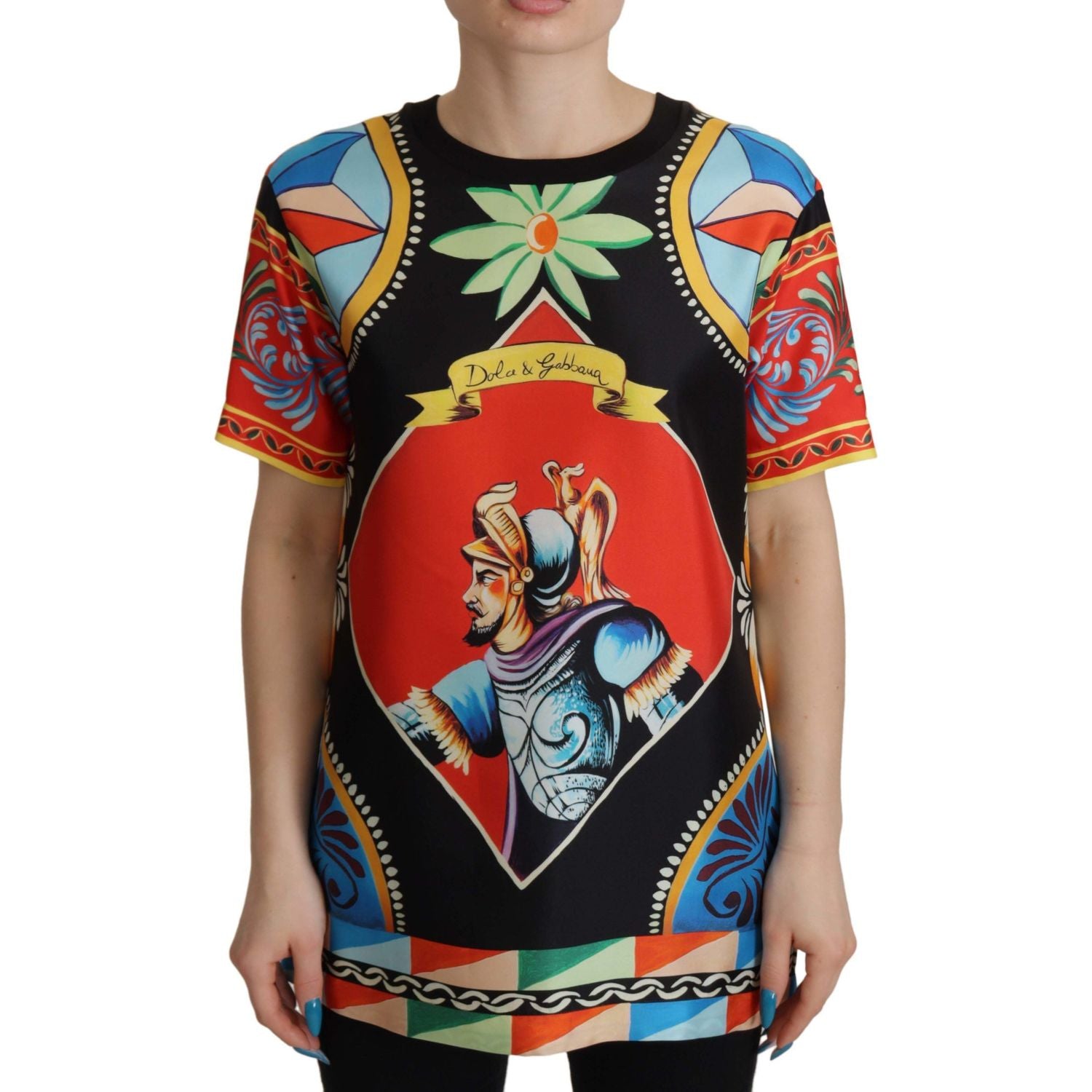 Dolce & Gabbana Multicolor Soldier Carretto Silk Top  T-shirt