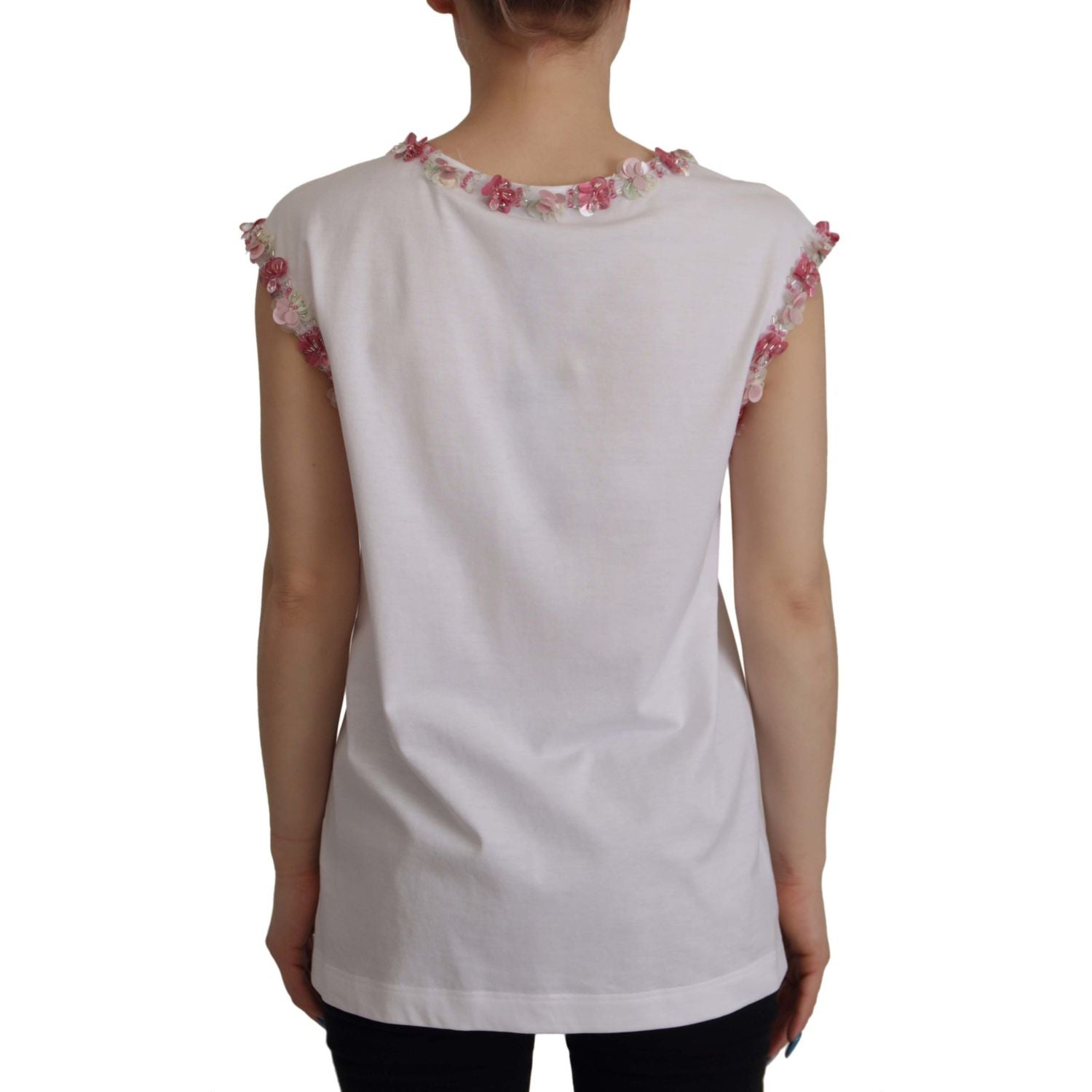 Dolce & Gabbana White DG Crown Floral Sequin T-shirt