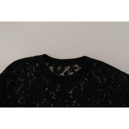 Dolce & Gabbana Black Floral Lace Pullover Sicily Blouse