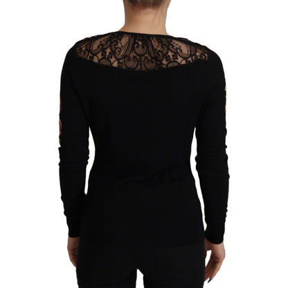 Dolce & Gabbana Black Lace Angel Roses Cardigan Sweater