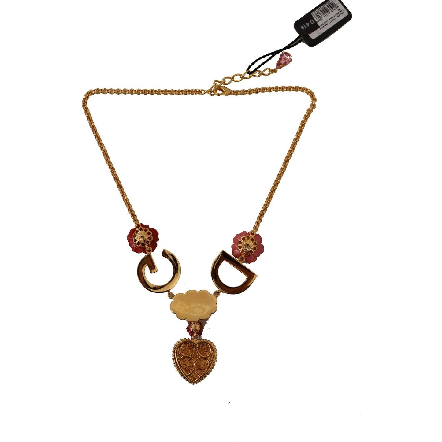Dolce & Gabbana Gold Rose Love Crystal Charm Chain Necklace Necklace