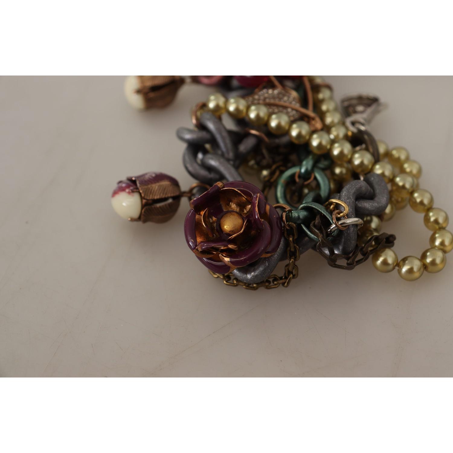 Dolce & Gabbana Gold Brass Sicily Floral Crystal Statement Necklace