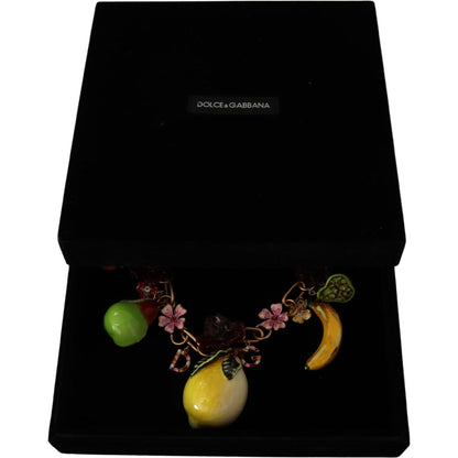 Dolce & Gabbana Gold Brass Sicily Fruits Roses Statement Necklace Necklace