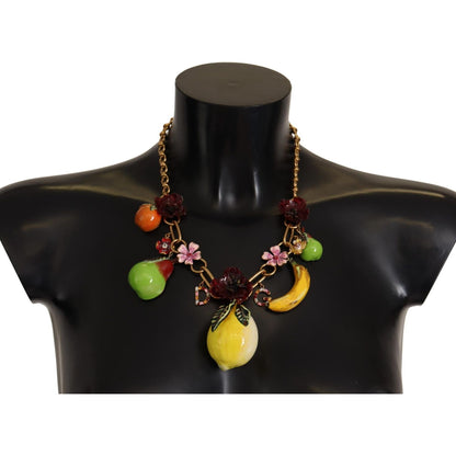 Dolce & Gabbana Gold Brass Sicily Fruits Roses Statement Necklace Necklace