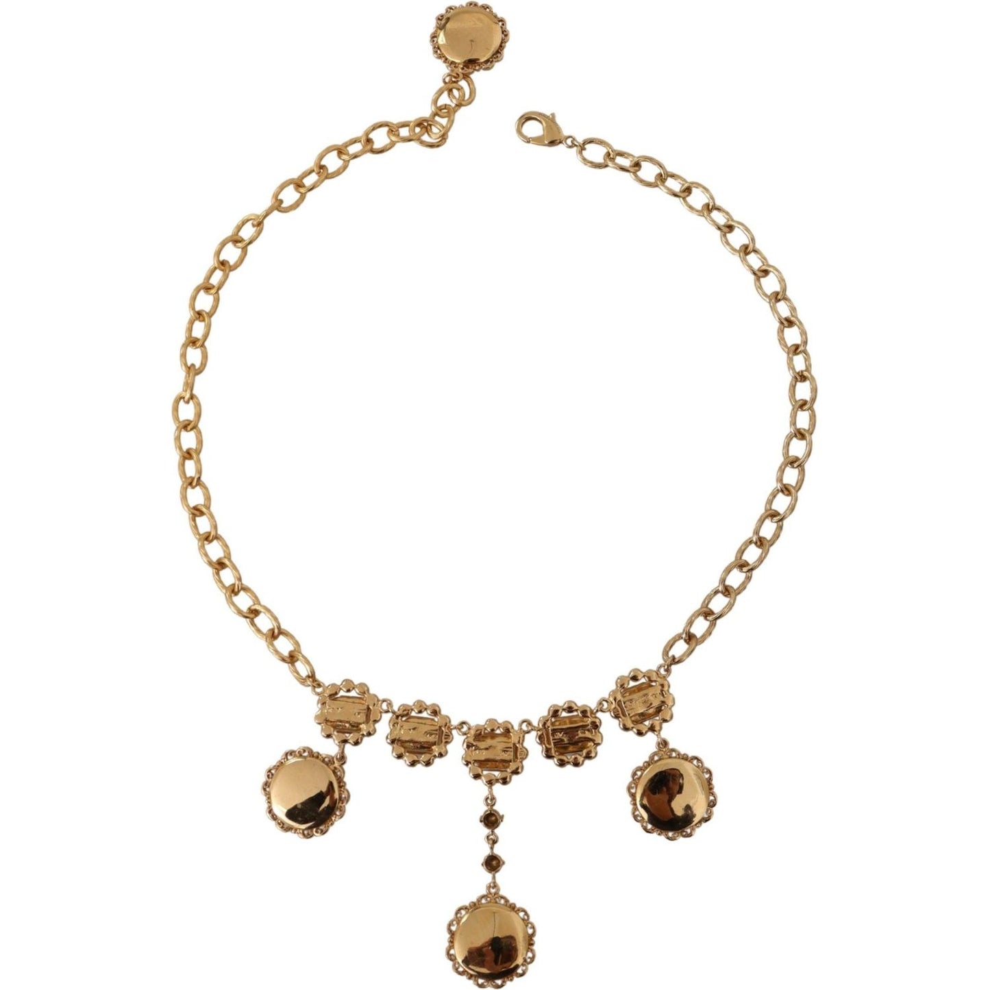 Dolce & Gabbana Gold Clock Statement Crystal Chain Necklace Necklace