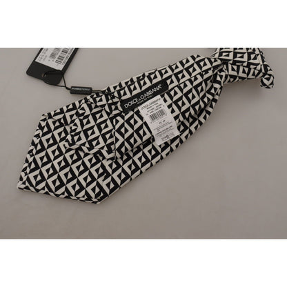 Dolce & Gabbana Black White Geometric 100% Silk Adjustable Accessory Tie