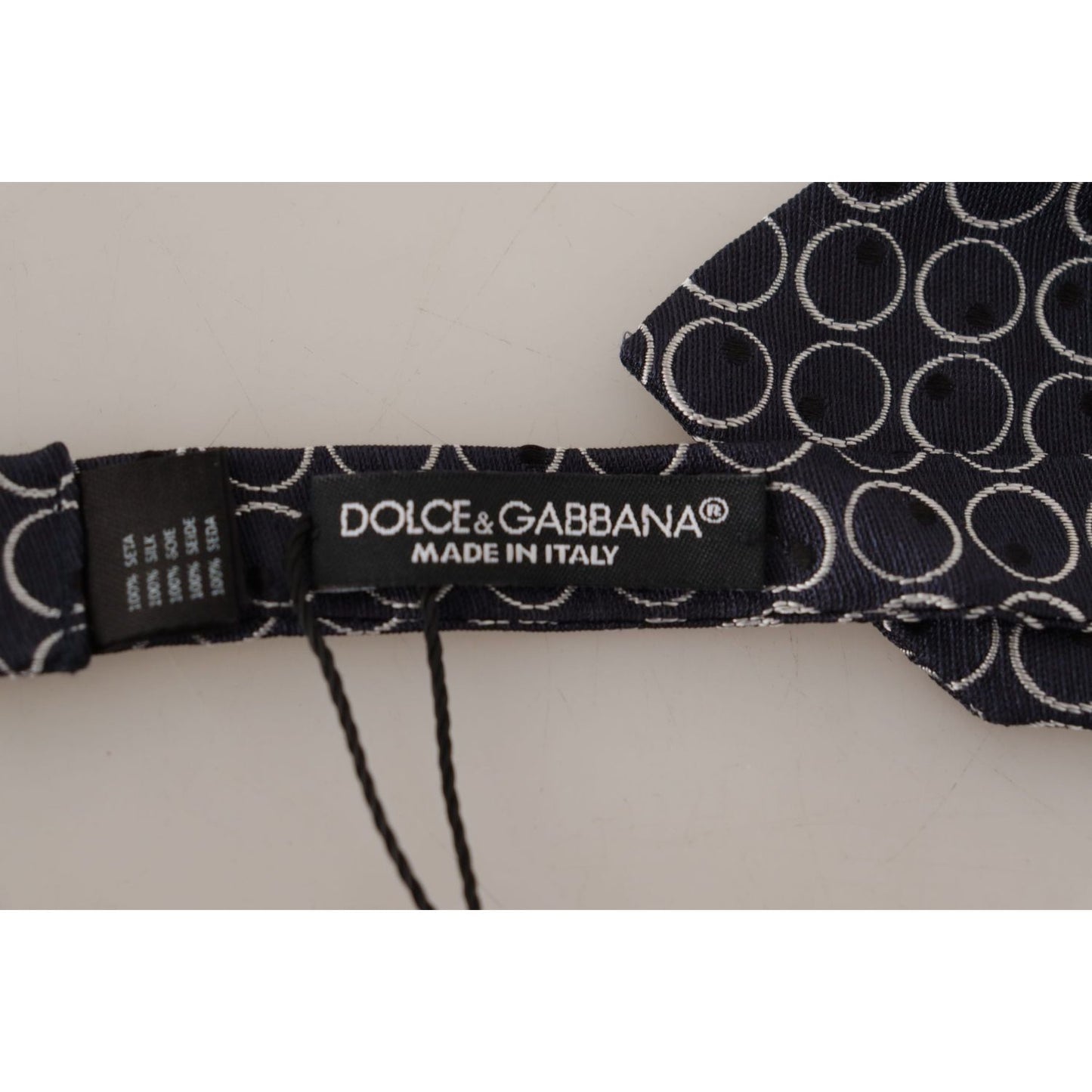 Dolce & Gabbana Black White Round 100% Silk Neck Papillon Tie