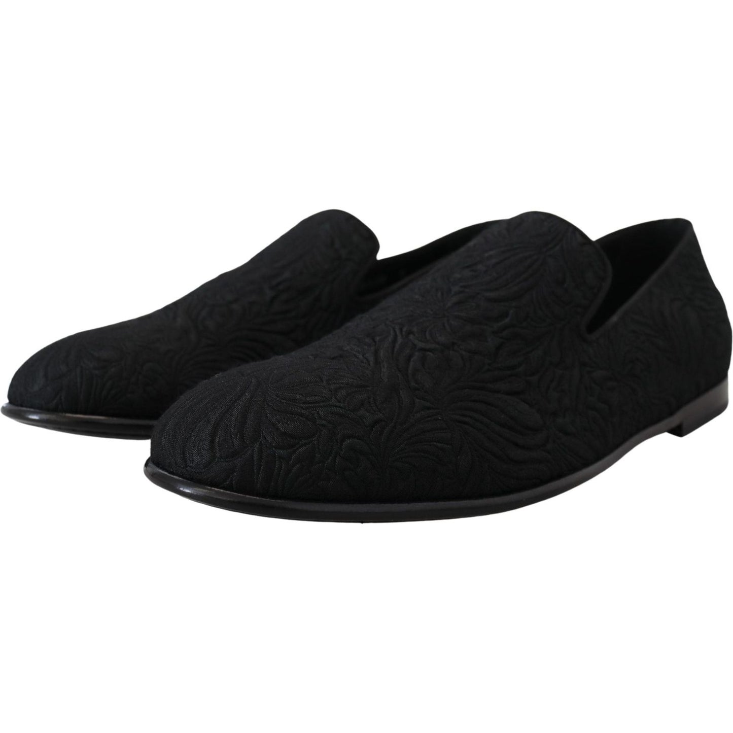 Dolce & Gabbana Black Floral Jacquard Slippers Loafers Shoes