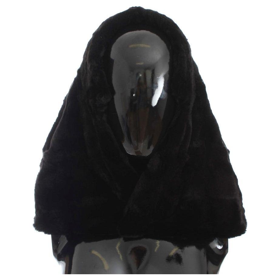 Dolce & Gabbana Black Weasel Fur Crochet Hood Scarf Hat Hood Scarf