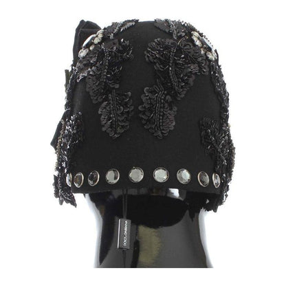 Dolce & Gabbana Black Crystal Gold Cherries Brooch Hat Cap