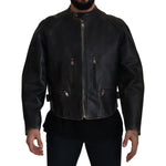 Dolce & Gabbana Black Leather Zipper Biker Coat Jacket