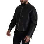 Dolce & Gabbana Black Leather Zipper Biker Coat Jacket