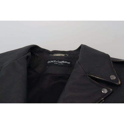 Dolce & Gabbana Black Leather Biker Coat Zipper Jacket