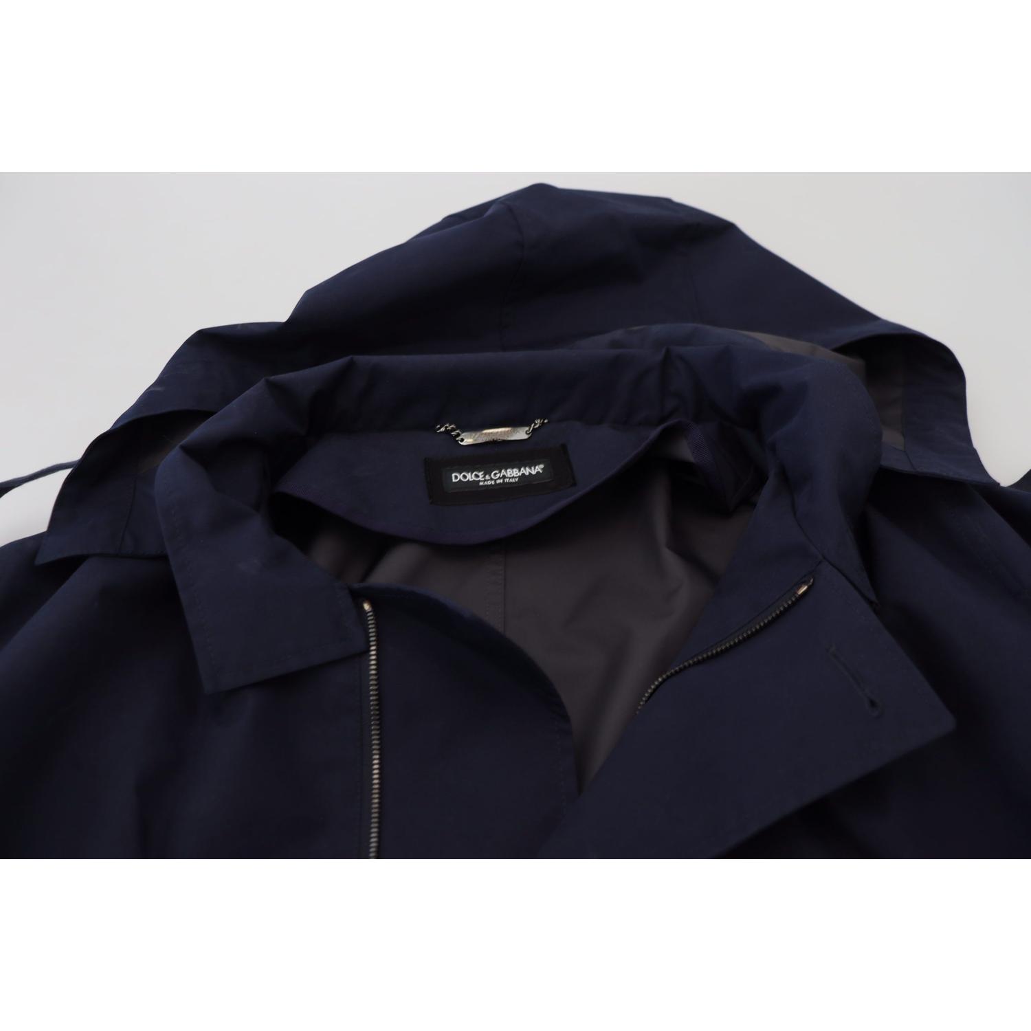 Dolce & Gabbana Blue Hooded Double Breasted Coat Jacket