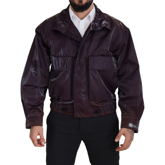 Dolce & Gabbana Purple Nylon Collared Biker Coat Jacket