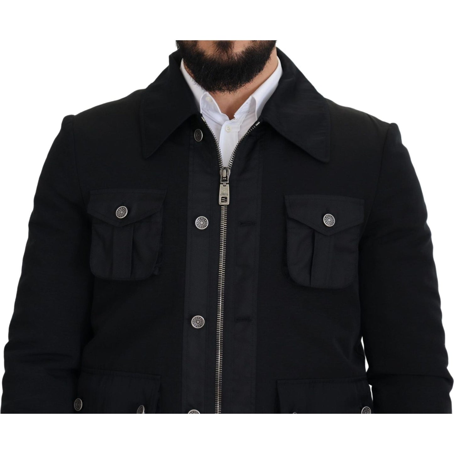 Dolce & Gabbana Black Wool Collared Full Zip Jacket