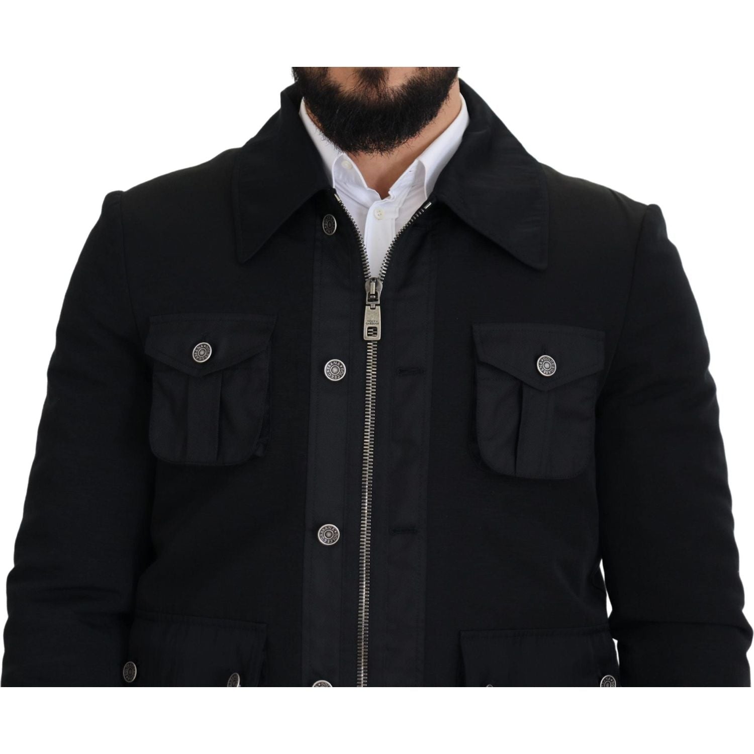 Dolce & Gabbana Black Wool Collared Full Zip Jacket