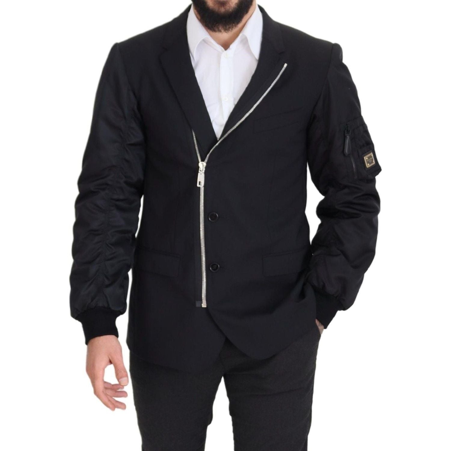 Dolce & Gabbana Black Wool Full Zip Long Sleeves Jacket
